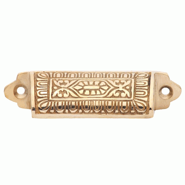 3 5/8 Inch Overall (3 Inch c-c) Traditional Square Eastlake Style Bin Pull (Polished Brass Finish) COPPER MOUNTAIN HARDWARE