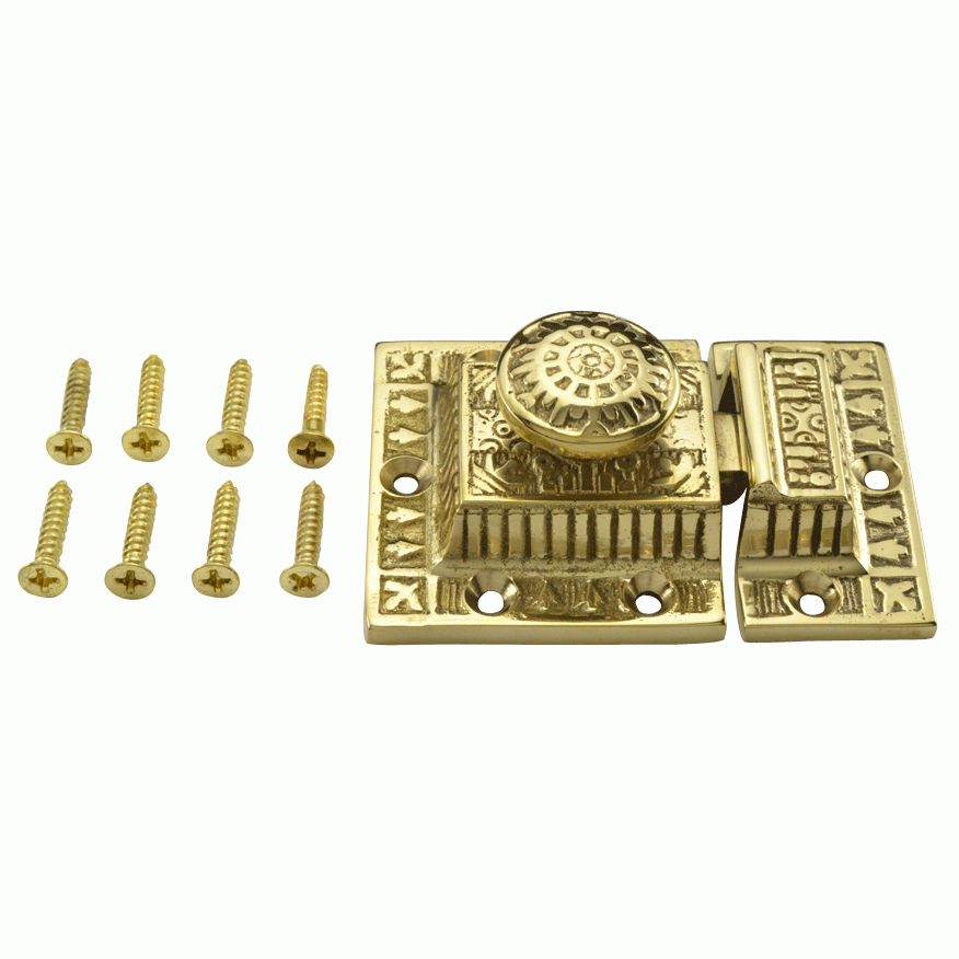 3 Inch Long Windsor Pattern Lost Wax Cast Cabinet Latch (Lacquered Brass Finish) COPPER MOUNTAIN HARDWARE