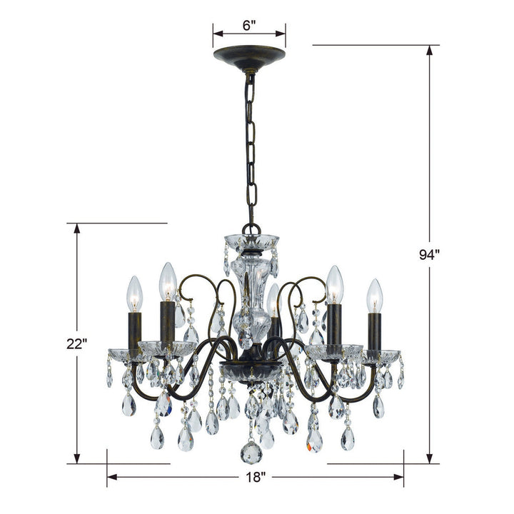 Butler 5 Light Hand Cut Crystal English Bronze Chandelier Crystorama