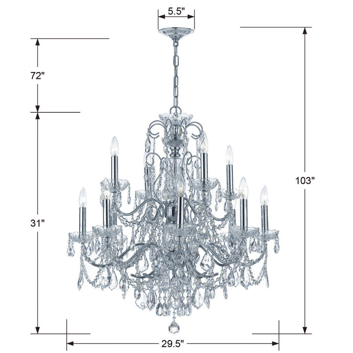 Imperial 12 Light Clear Italian Crystal Polished Chrome Chandelier Crystorama