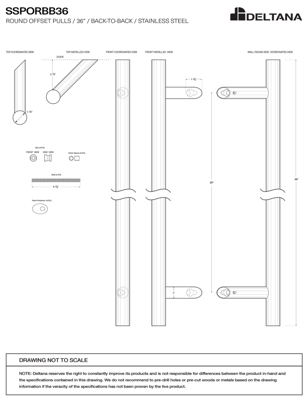 36 Inch Stainless Steel Back-To-Back Round Offset Pulls (Several Finishes Available)