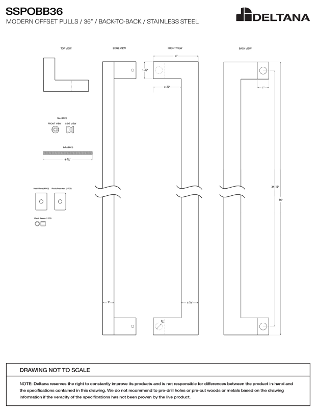 36 Inch Stainless Steel Back-To-Back Modern Pulls (Several Finishes Available)