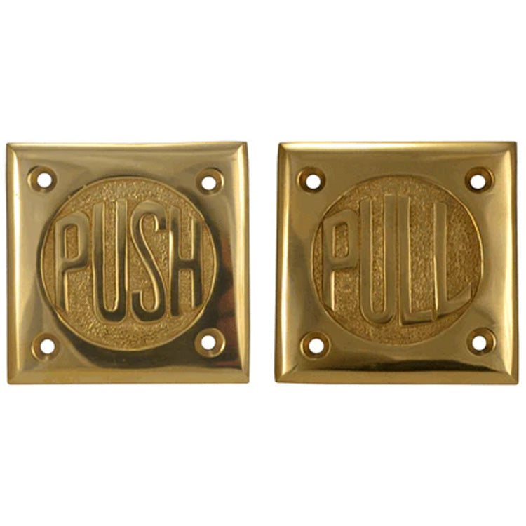 COPPER MOUNTAIN HARDWARE Solid Brass 2 3/4 Inch Brass Classic American "Pull" & "Push" Signs