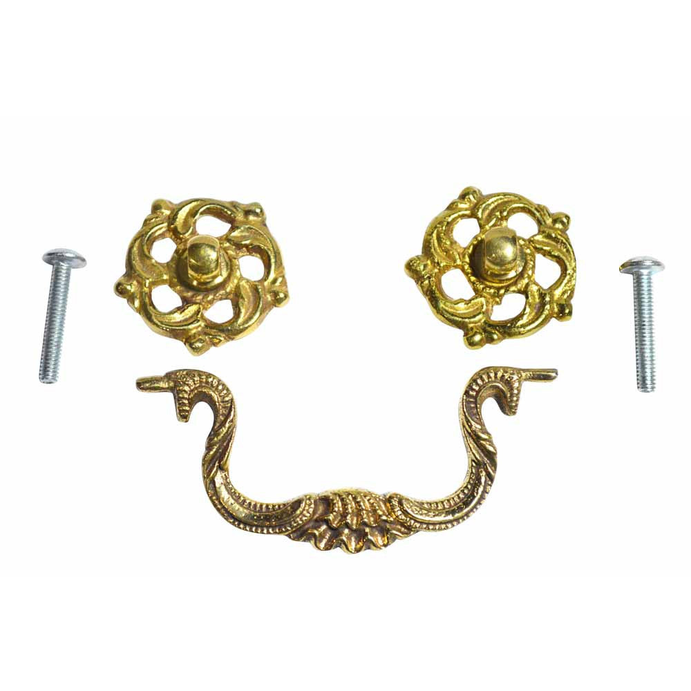 4 1/2 Inch Beaded Victorian Bail Pull with Leaf Mount (Polished Brass) COPPER MOUNTAIN HARDWARE