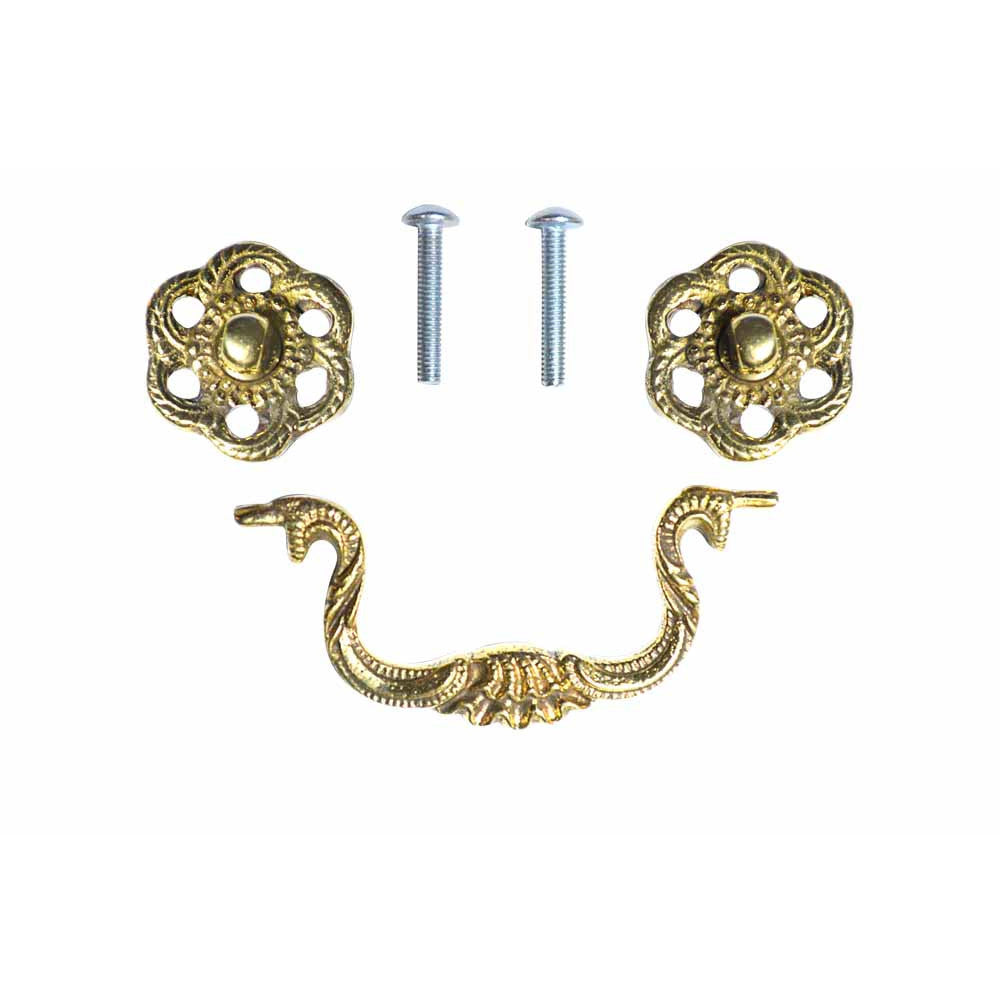 4 1/2 Inch Beaded Victorian Bail Pull with Roped Floral Mount (Polished Brass) COPPER MOUNTAIN HARDWARE