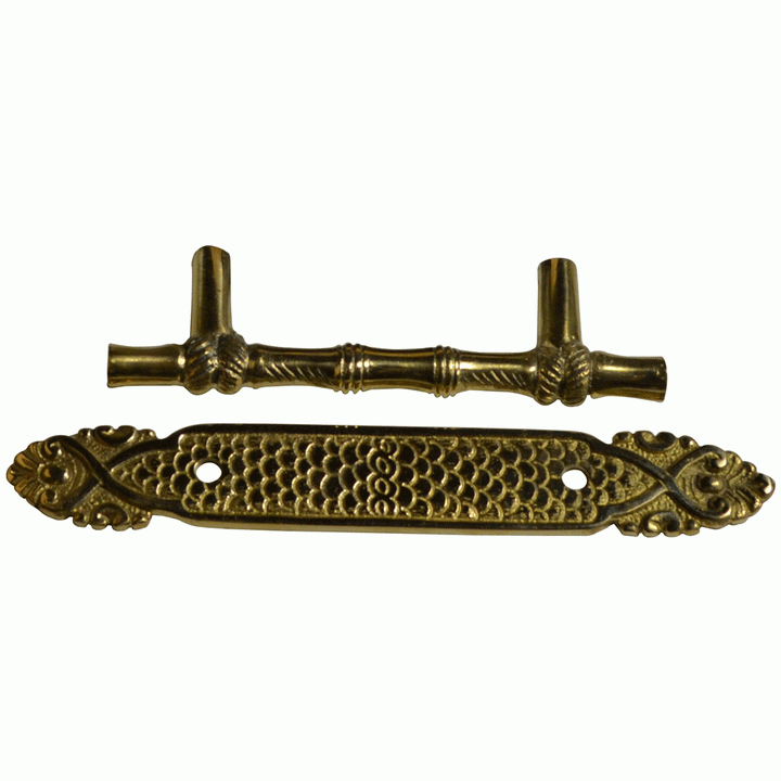 4 1/2 Inch Overall (3 Inch c-c) Bamboo Cabinet Pull & Back Plate (Polished Brass Finish) COPPER MOUNTAIN HARDWARE