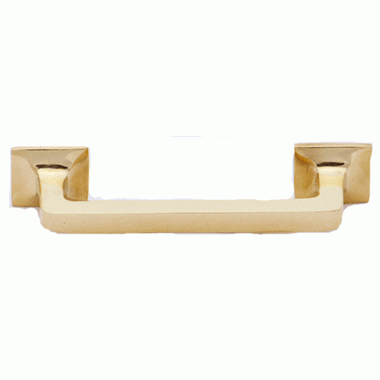 4 1/4 Inch Overall (3.25 Inch c-c) Solid Brass Square Traditional Pull (Lacquered Brass Finish) COPPER MOUNTAIN HARDWARE