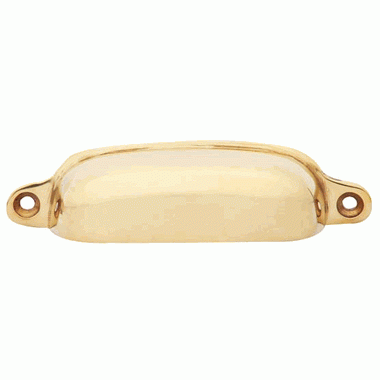 4 1/8 Inch Overall (3 1/2 Inch c-c) Solid Brass Traditional Slim Rounded Bin Pull (Polished Brass Finish) COPPER MOUNTAIN HARDWARE