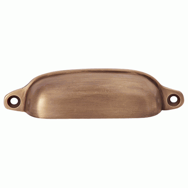 4 1/8 Inch Overall (3 1/2 Inch c-c) Solid Brass Traditional Slim Rounded Bin Pull (Antique Brass Finish) COPPER MOUNTAIN HARDWARE