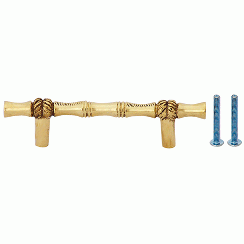 4 3/4 Inch Overall (3 Inch c-c) Solid Brass Japanese Bamboo Style Pull (Lacquered Brass Finish) COPPER MOUNTAIN HARDWARE