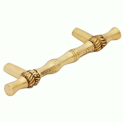 4 3/4 Inch Overall (3 Inch c-c) Solid Brass Japanese Bamboo Style Pull (Lacquered Brass Finish) COPPER MOUNTAIN HARDWARE