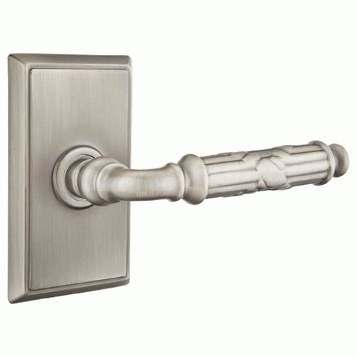 Solid Brass Ribbon & Reed Lever With Rectangular Rosette (Many Finishes Available) EMTEK