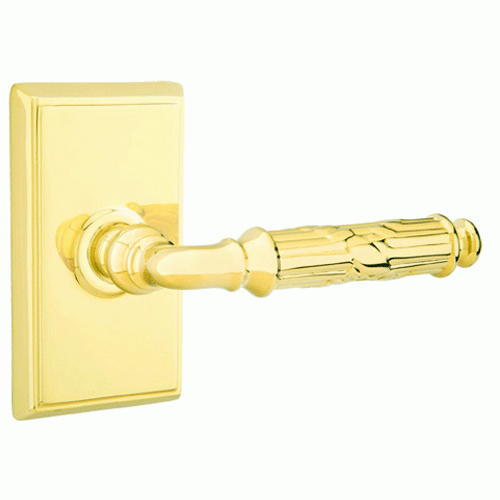 Solid Brass Ribbon & Reed Lever With Rectangular Rosette (Many Finishes Available) EMTEK