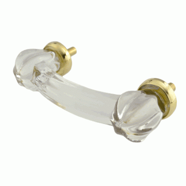 4 Inch Overall (3 Inch c-c) Crystal Clear Glass Bridge Handle (Polished Brass Base) COPPER MOUNTAIN HARDWARE