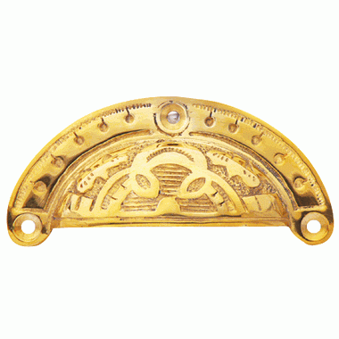 4 Inch Overall (3 1/2 Inch c-c) Solid Brass Decorative Cup Pull (Polished Brass Finish) COPPER MOUNTAIN HARDWARE