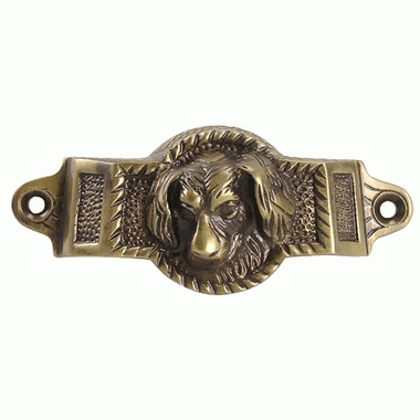 4 Inch Overall (3 1/2 Inch c-c) Solid Brass Golden Retriever Rectangular Cup Pull (Antique Brass Finish) COPPER MOUNTAIN HARDWARE