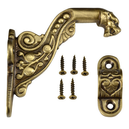 4 Inch Solid Brass Lost Cast Wax Lion Head Stair Rail Bracket (Antique Brass) COPPER MOUNTAIN HARDWARE