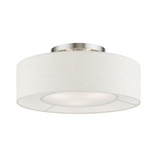 3 Light Brushed Nickel with Shiny White Accents Semi-Flush Livex