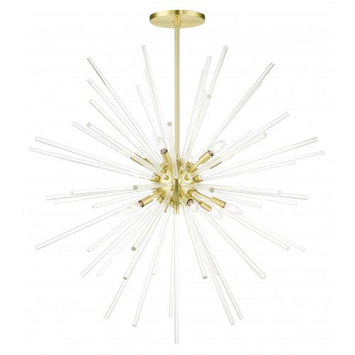 12 Light Satin Brass Foyer Pendant Chandelier Livex