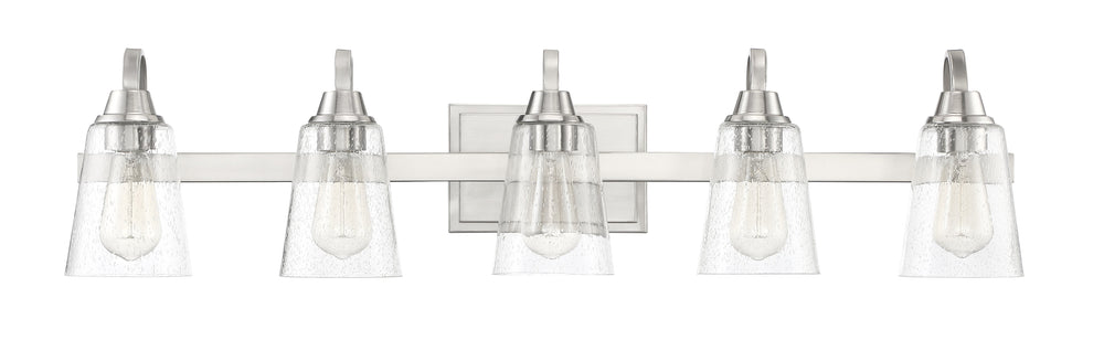 ##Antique Hardware## Grace 5 Light Vanity in Brushed Polished Nickel (Clear Seeded Glass)