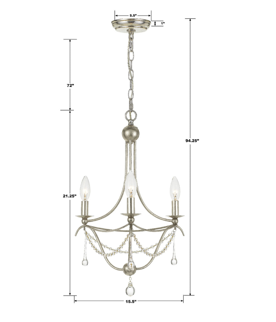 Metro 3 Light Antique Silver Mini Chandelier Crystorama