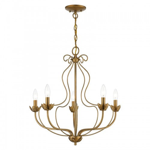 5 Light Antique Gold Leaf Chandelier Livex