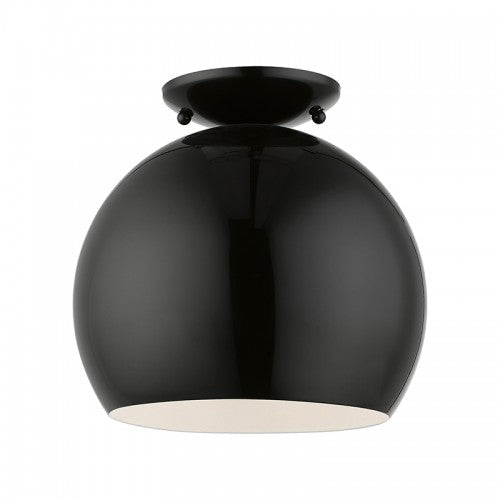 1 Light Shiny Black Semi-Flush Mount Livex