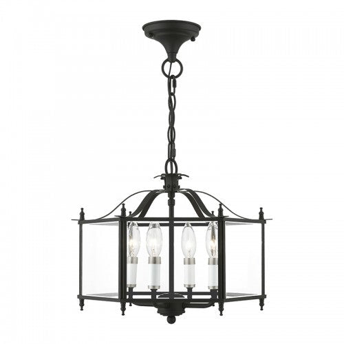 4 Light Black with Brushed Nickel Accents Convertible Pendant / Semi-Flush Livex