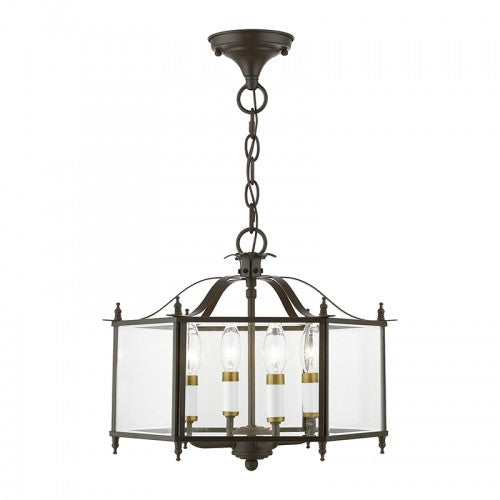 4 Light English Bronze with Antique Brass Accents Convertible Pendant / Semi-Flush Livex