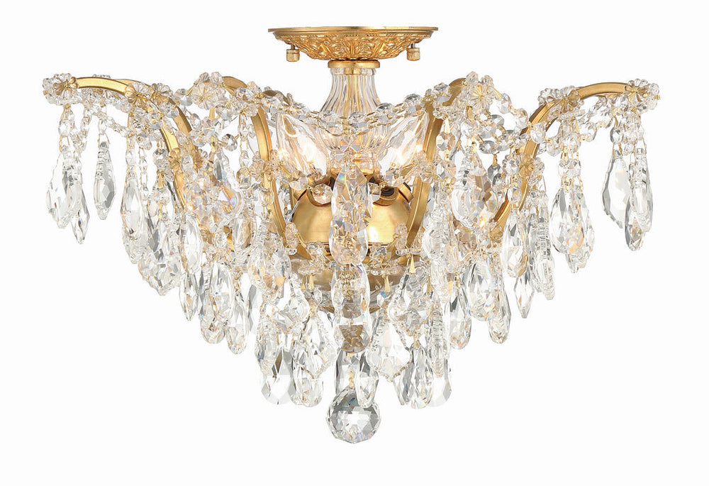 Filmore 5 Light Hand Cut Crystal Antique Gold Flush Mount Crystorama