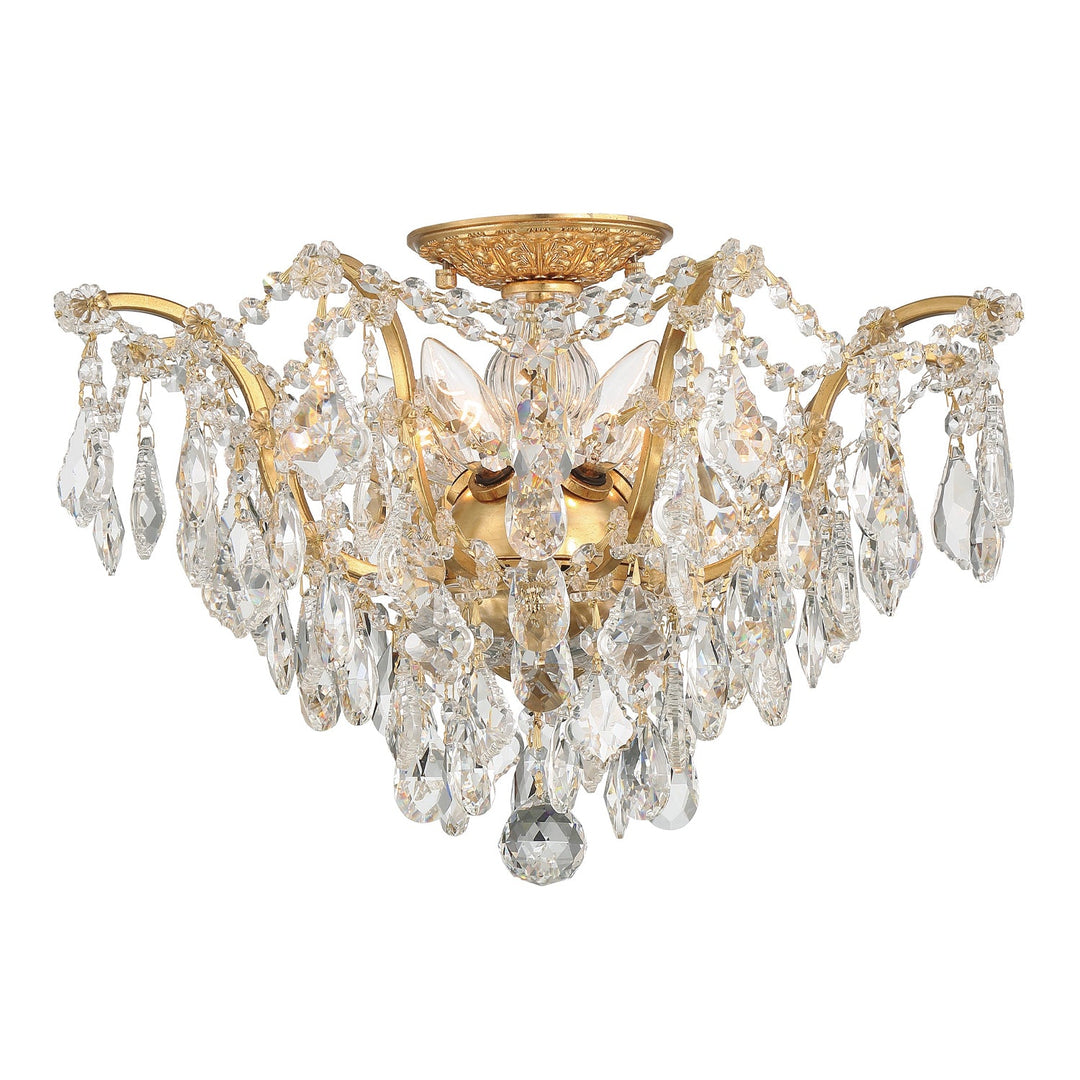 Filmore 5 Light Swarovski Strass Crystal Antique Gold Flush Mount Crystorama