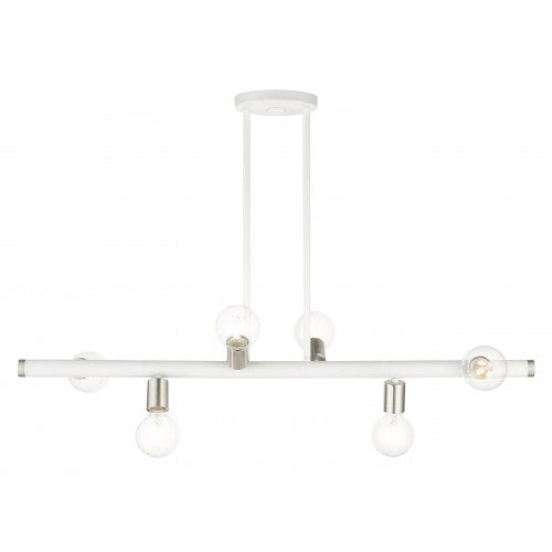 6 Light White Linear Chandelier Livex