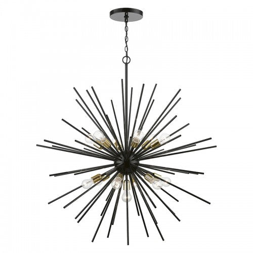 13 Light Shiny Black with Polished Brass Accents Extra Large Foyer Chandelier Livex
