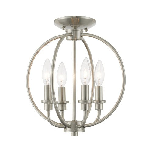 4 Light Brushed Nickel Chain Lantern/Ceiling Mount Livex
