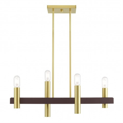 4 Light Satin Brass & Bronze Linear Chandelier Livex