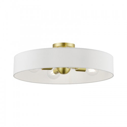 4 Light Satin Brass with Shiny White Accents Large Semi-Flush Livex