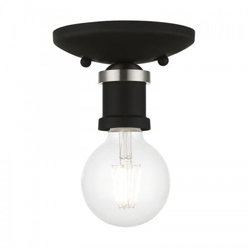 1 Light Black with Brushed Nickel Accents Single Flush Mount Livex