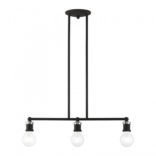 3 Light Black with Brushed Nickel Accents Linear Chandelier Livex