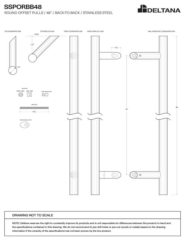 48 Inch Stainless Steel Back-To-Back Round Offset Pulls (Several Finishes Available)