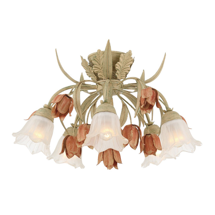 Southport 5 Light Sage Rose Floral Semi Flush Mount Crystorama