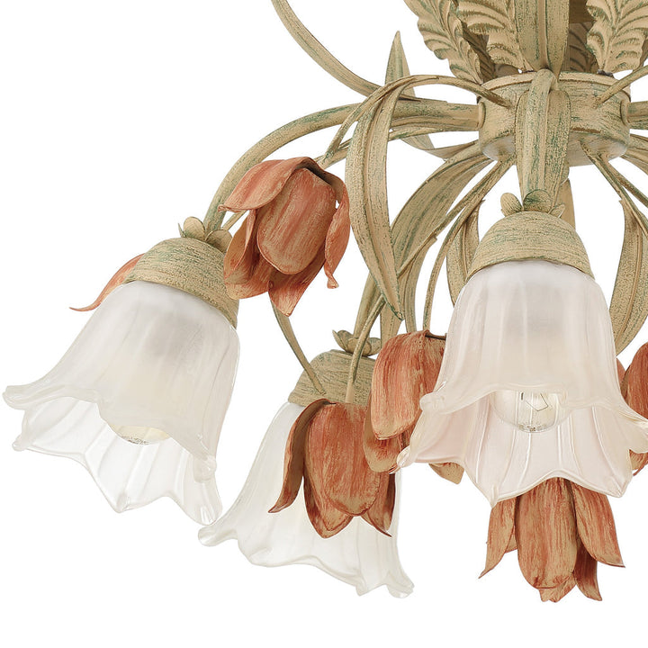 Southport 5 Light Sage Rose Floral Semi Flush Mount Crystorama