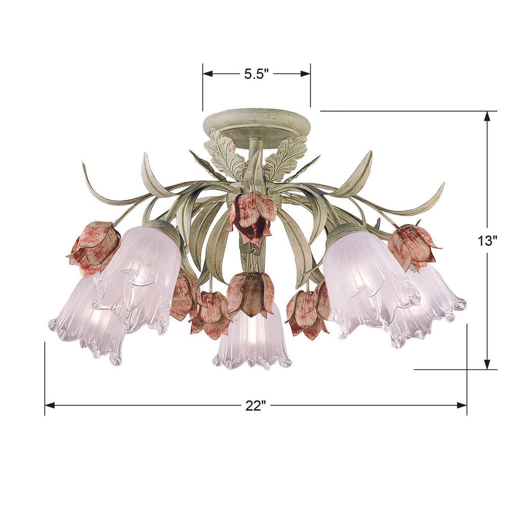 Southport 5 Light Sage Rose Floral Semi Flush Mount Crystorama