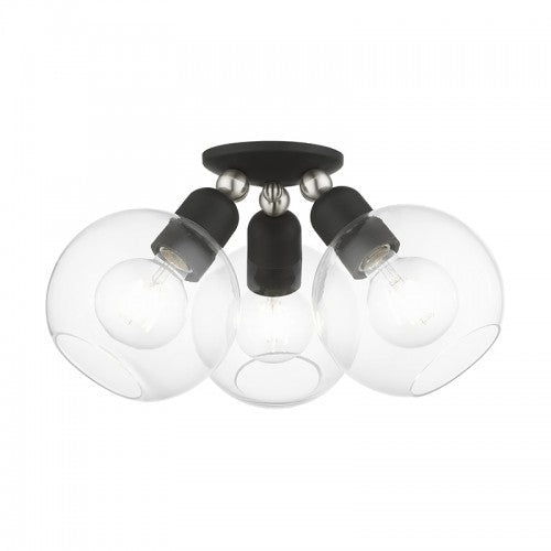 3 Light Black with Brushed Nickel Accents Sphere Semi-Flush Livex