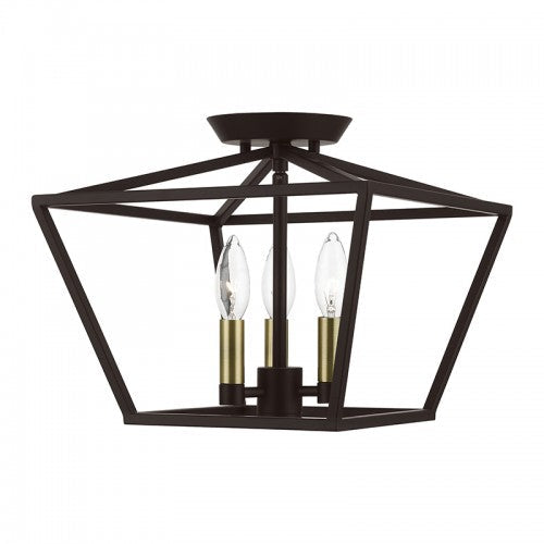 3 Light Bronze with Antique Brass Accents Square Semi-Flush Livex