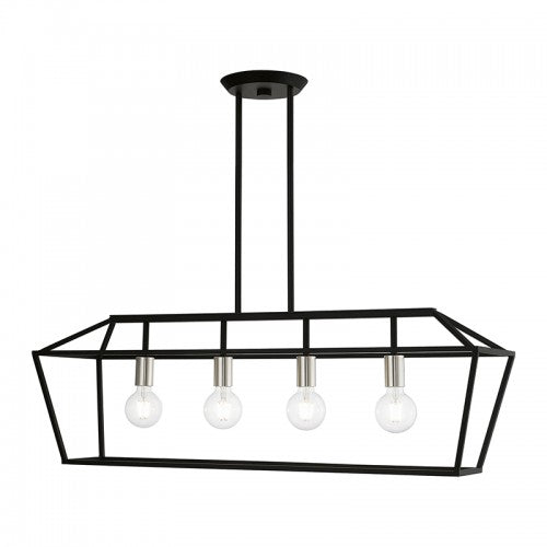 4 Light Black with Brushed Nickel Accents Linear Chandelier Livex