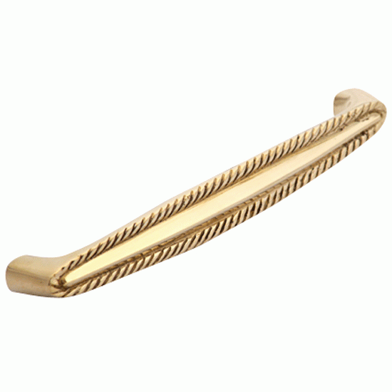 5 1/2 Inch Overall (5 Inch c-c) Solid Brass Georgian Roped Style Pull (Lacquered Brass Finish) COPPER MOUNTAIN HARDWARE