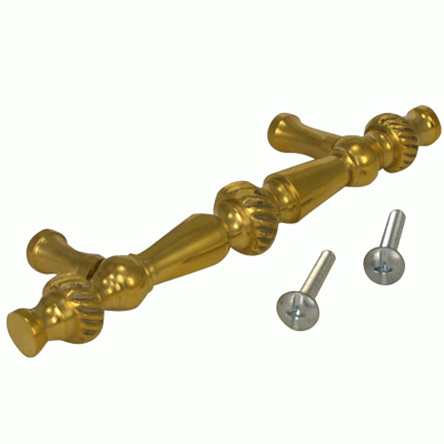 5 Inch Overall (3 Inch c-c) Solid Brass Georgian Roped Style Pull (Lacquered Brass Finish) COPPER MOUNTAIN HARDWARE