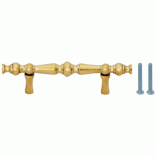 5 Inch Overall (3 Inch c-c) Solid Brass Victorian Pull (Lacquered Brass Finish) COPPER MOUNTAIN HARDWARE