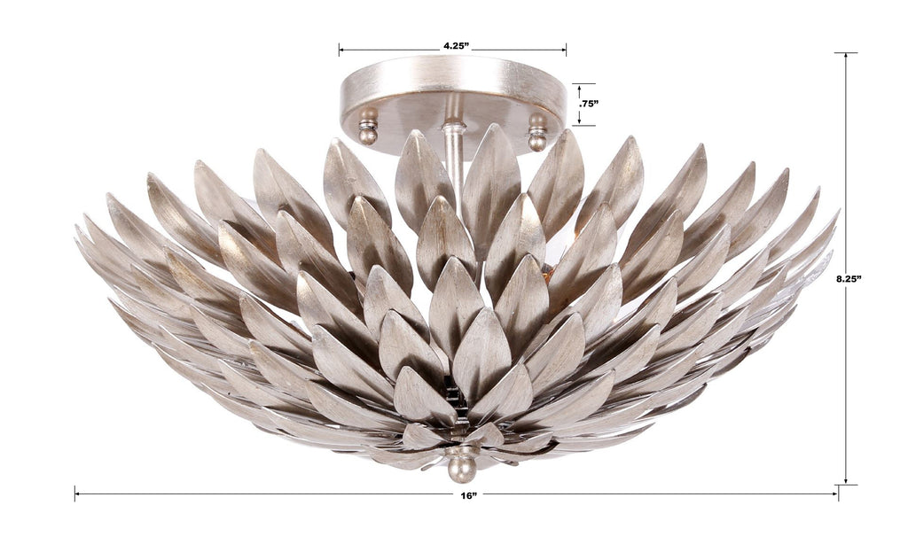 Broche 4 Light Antique Silver Semi Flush Mount Crystorama