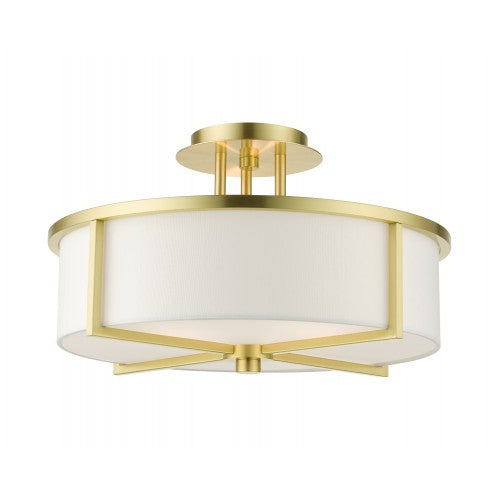 3 Light Satin Brass Semi Flush Livex